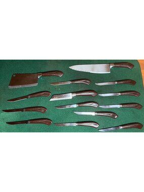VTG Ginsu 14-Piece Knife Set w/ Brown Plastic Handles & Stainless Steel Blades